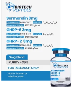 Sermorelin GHRP-6 GHRP-2 Blend 9mg research peptide vial for laboratory scientific research