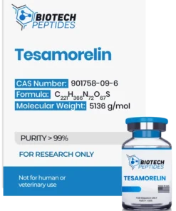 Tesamorelin 5mg and 10mg research peptide vial for laboratory research use