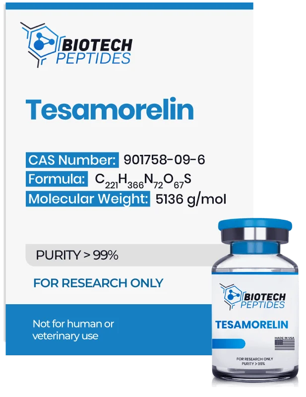 TESAMORELIN Tesamorelin 5mg and 10mg research peptide vial for laboratory research use