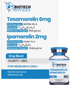 Tesamorelin and Ipamorelin Blend 8mg research peptide vial for laboratory scientific research